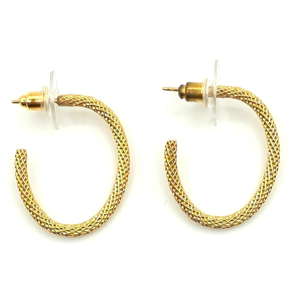 Gold-Tone Textured Hoop Earrings With Post Backing & Clear Rubber Stoppers